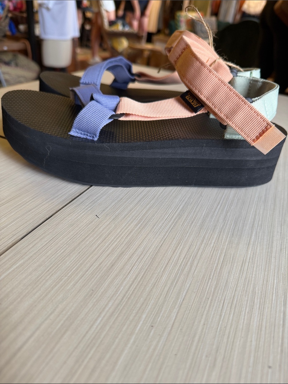 Teva Strappy Sandal in Peach, Light Green & Black